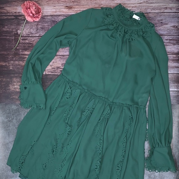 See By Chloe: Floral Lace Puff Sleeve Midi Dress - Picture 1 of 8